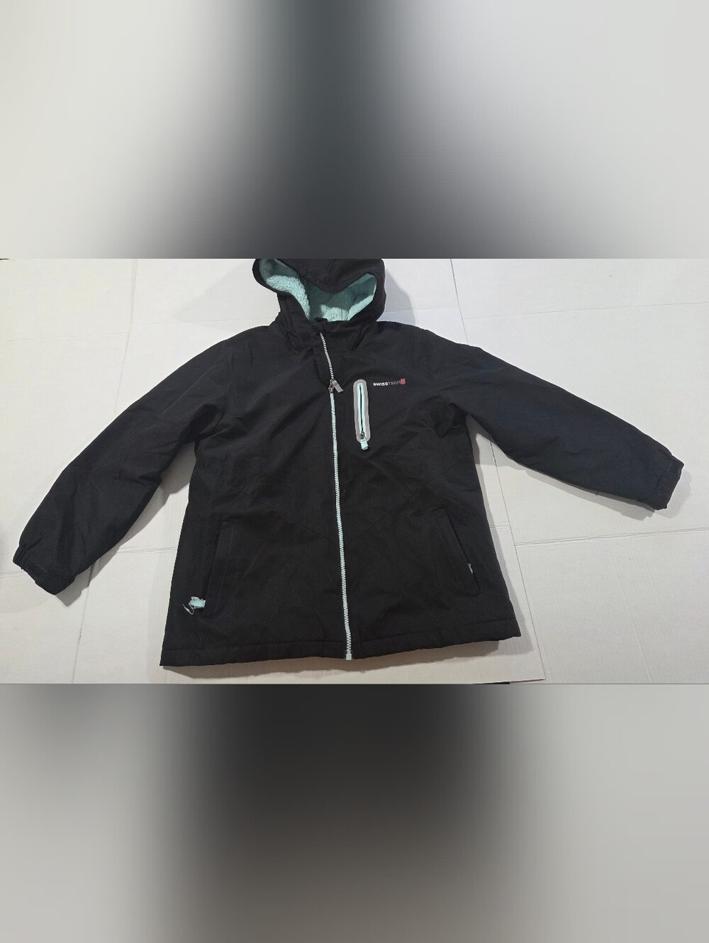 Swiss Tech Kids Black Jacket with Mint Trim and Hood (B)